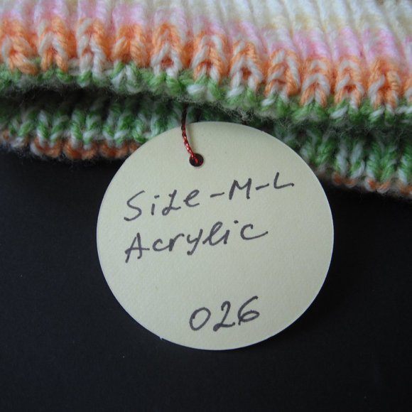 Hand Knitted Hat Toque Adult Size - L-M  Acrylic Pink/Yellow 026 Hand knit by me - Picture 7 of 7